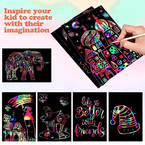 60 PCS Rainbow Scratch Art Paper for Kids, Magic Scratch Paper Off Set Art and Craft Supplies, Black Scratch Pads Party Game Activities Birthday Gifts for Girls Boys 3 4 5 6 7 8 9 Years Old - view 3