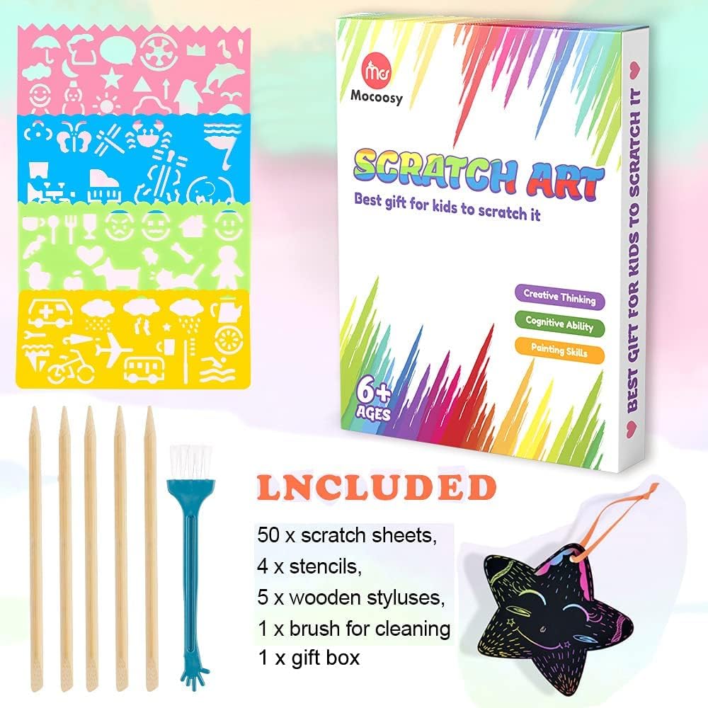 60 PCS Rainbow Scratch Art Paper for Kids, Magic Scratch Paper Off Set Art and Craft Supplies, Black Scratch Pads Party Game Activities Birthday Gifts for Girls Boys 3 4 5 6 7 8 9 Years Old - view 2