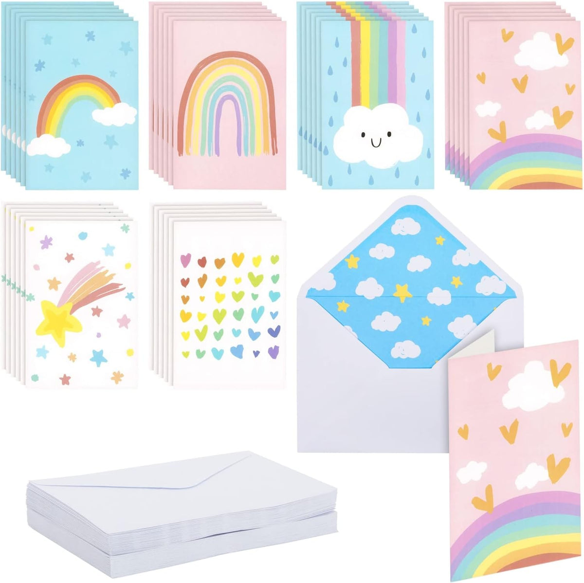 Thank You Cards - 4 x 6 In, Multicolored, 48-Pack, Contemporary - Blank Cards with Envelopes for Kids & Rainbow Notecards for Stationery Set