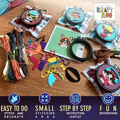 Cats Cross Stitch Kits for Kids - 5 Stamped Beginner Needlepoint Sets - view 2