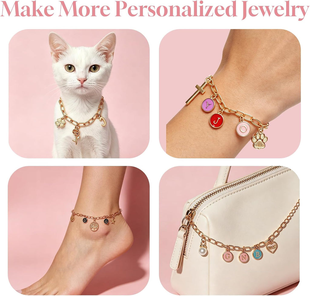 Friendship Bracelet Making Kit, DIY Jewelry Making Kit for Craft Night Beginners, Personalized Charms Birthday Gift with 12 Set Anti-Tarnish Chains & 78 Pcs Letters Charms - view 7