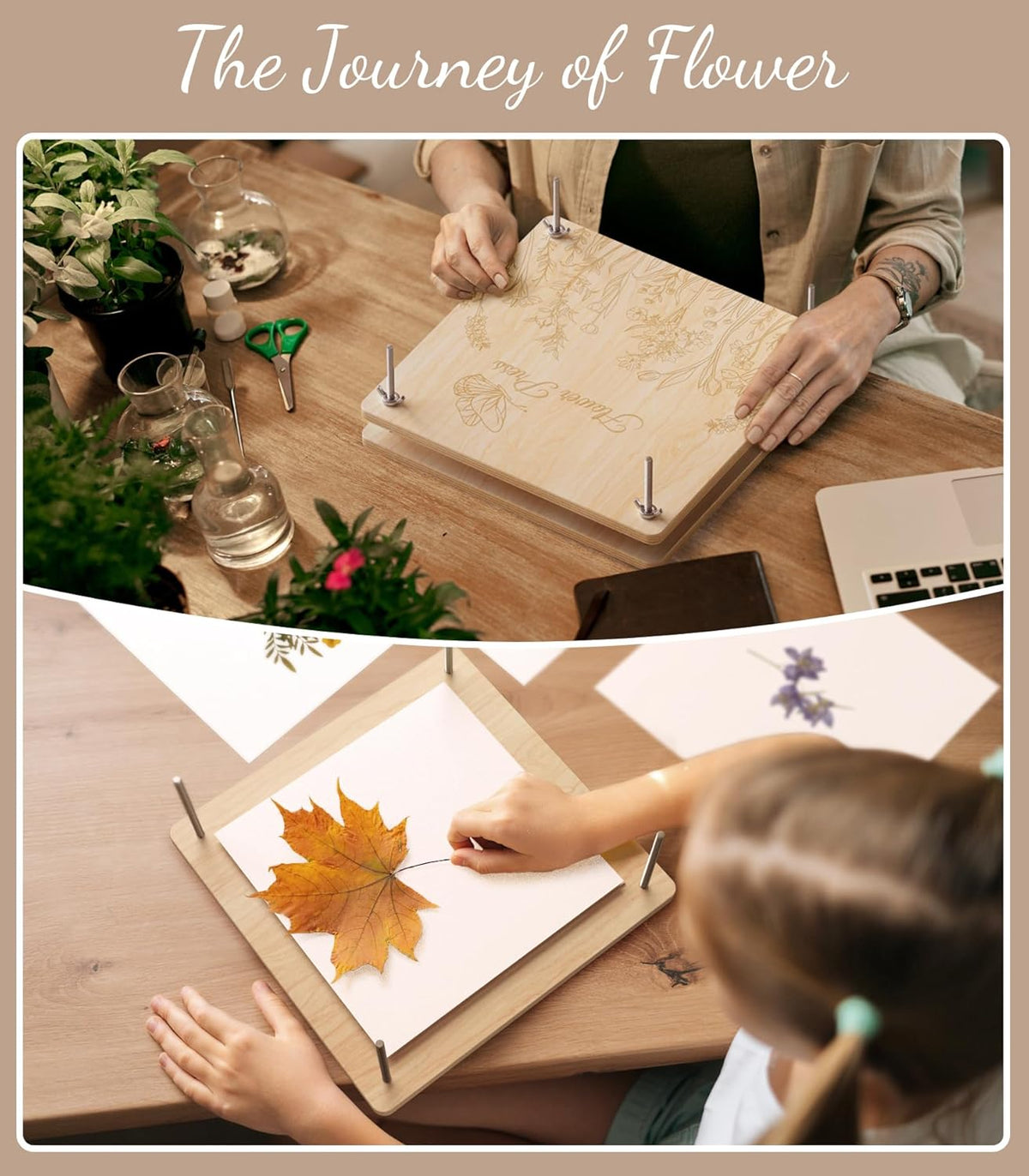 Flower Press Kit, 11" x 11" Large Wooden Flower Press for Adult Teen | 10-Layer Drying Capacity, Preserve Flowers & Leaves Naturally, Create Pressed Flower Art, Bouquet Preservation, DIY Crafts - view 7