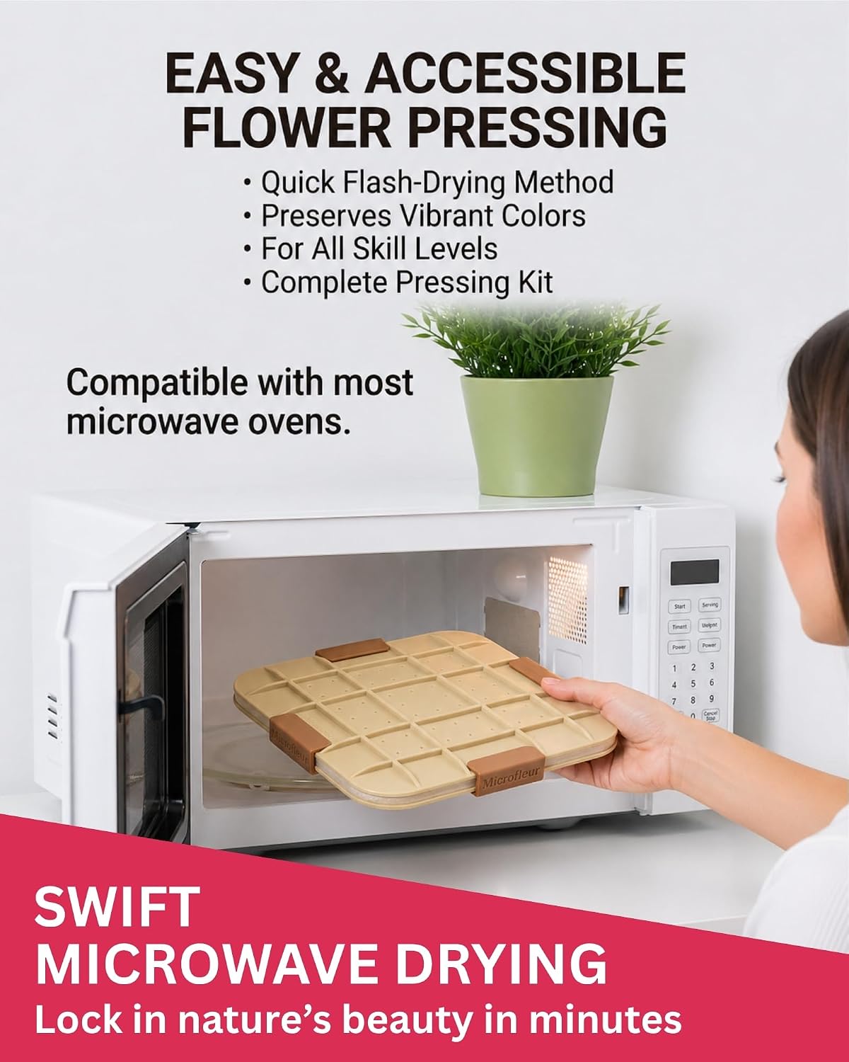 Microwave Craft Flower Preservation Press Portable Kit, 9 inch | Quick & Easy, for Pressed Blooms & Leaves, DIY Washable Absorbent Cloth for Plant Lovers, Reusable Components, Fast Drying - view 4