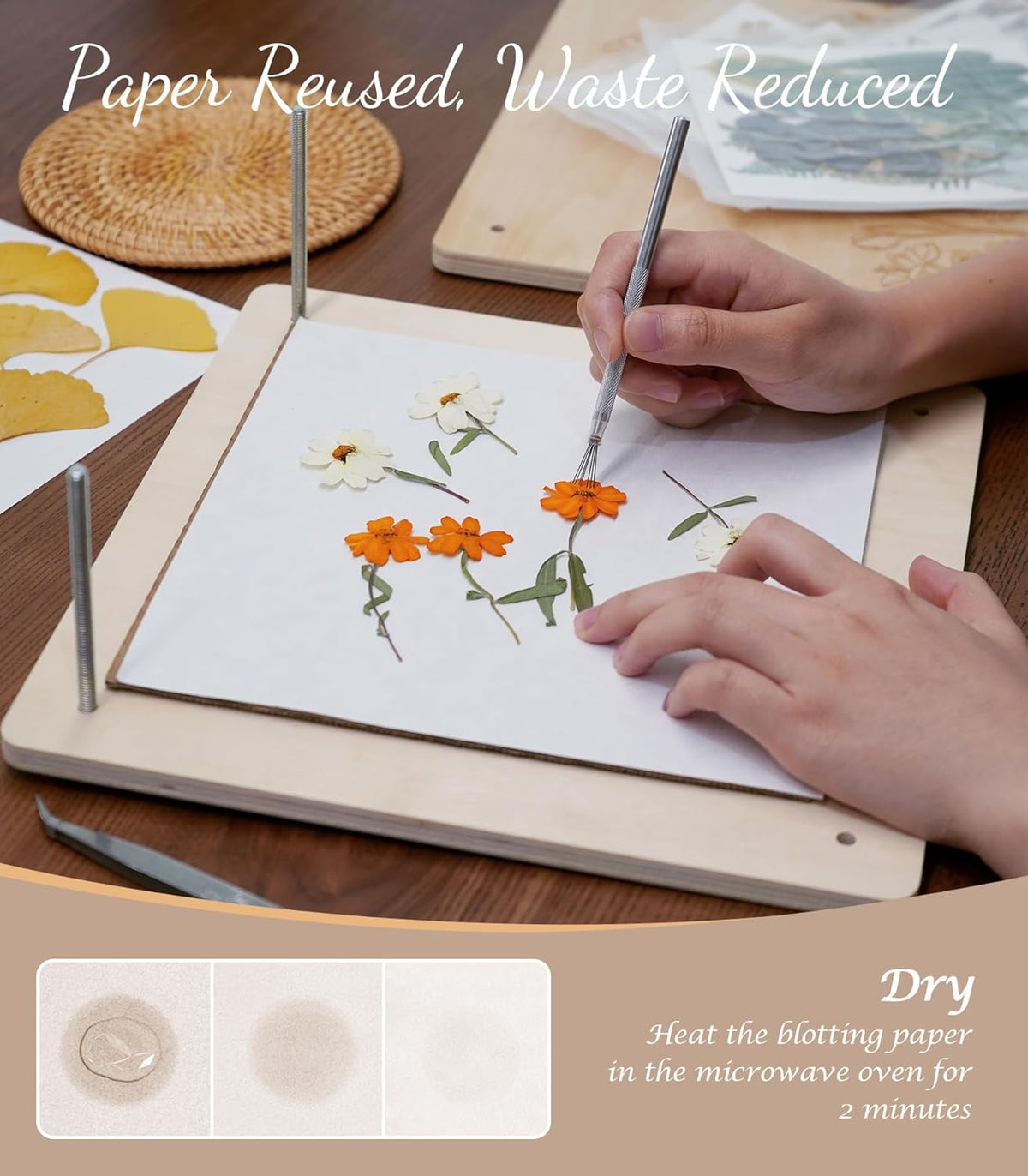 Flower Press Kit, 11" x 11" Large Wooden Flower Press for Adult Teen | 10-Layer Drying Capacity, Preserve Flowers & Leaves Naturally, Create Pressed Flower Art, Bouquet Preservation, DIY Crafts - view 5