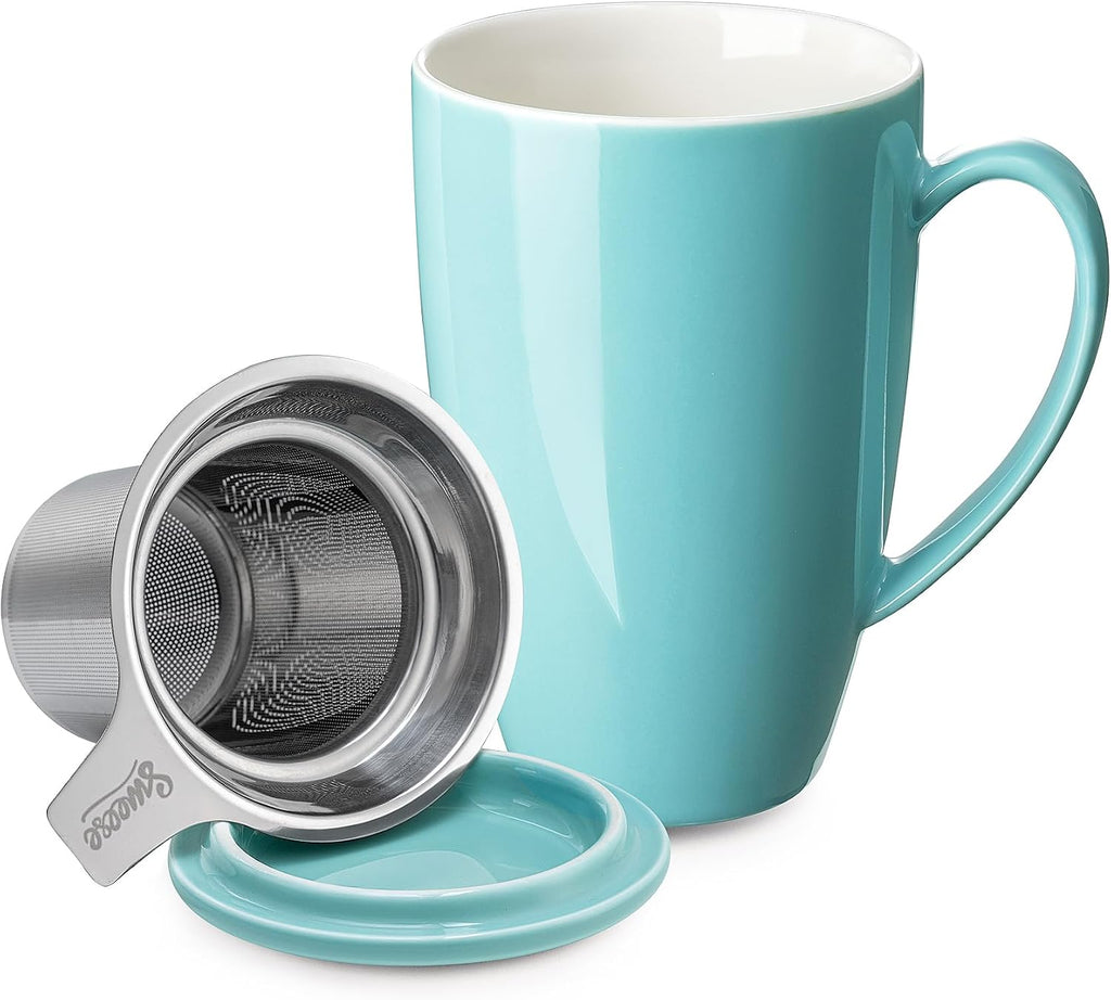 15oz Ceramic Tea Cup with Infuser and Lid, Microwave and Dishwasher Safe, Extra-Fine Loose Leaf Tea Steeper, Comfortable Handle, Tea Set in Gift Box, Dark Blue - view 4
