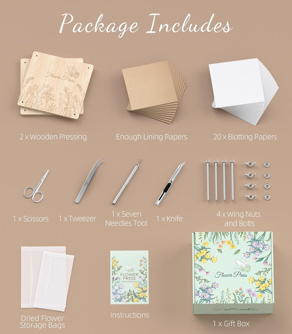 Flower Press Kit, 11" x 11" Large Wooden Flower Press for Adult Teen | 10-Layer Drying Capacity, Preserve Flowers & Leaves Naturally, Create Pressed Flower Art, Bouquet Preservation, DIY Crafts - view 3