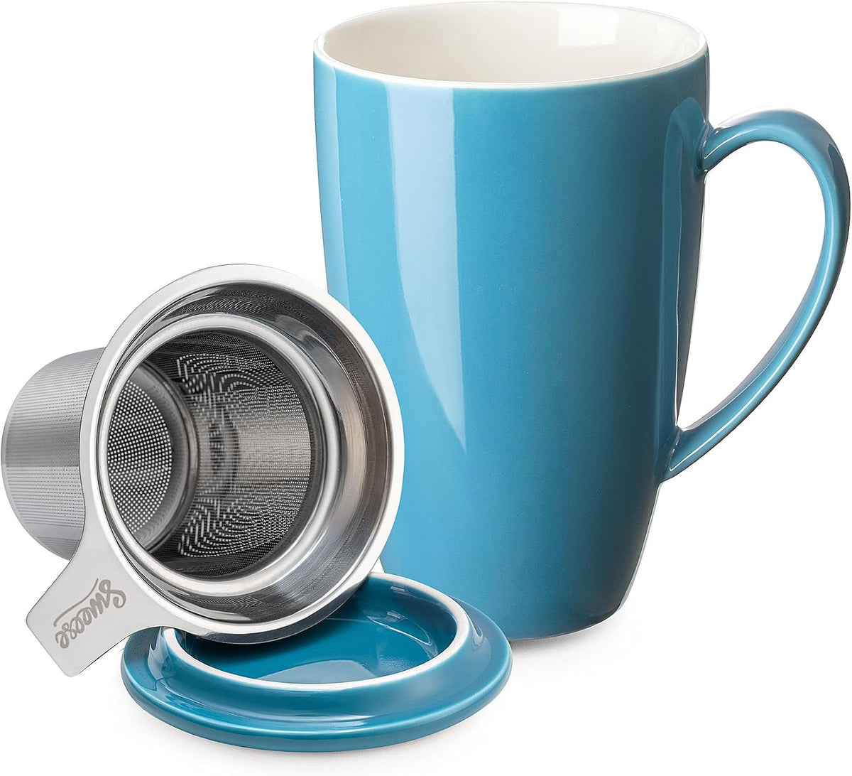 15oz Ceramic Tea Cup with Infuser and Lid, Microwave and Dishwasher Safe, Extra-Fine Loose Leaf Tea Steeper, Comfortable Handle, Tea Set in Gift Box, Dark Blue - view 5