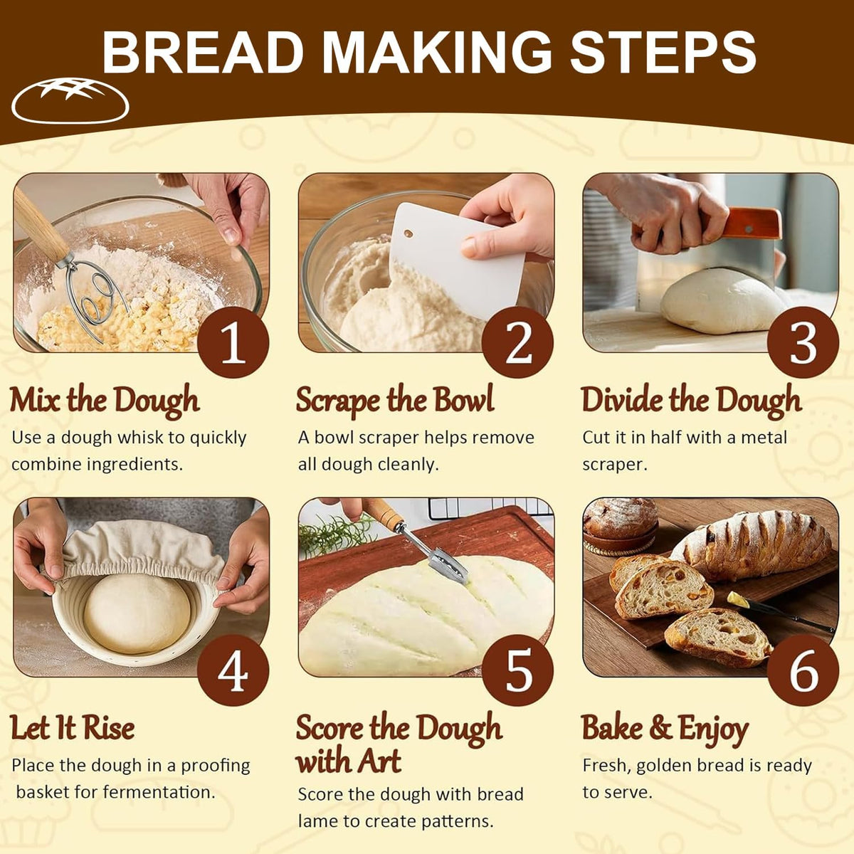 Sourdough Starter Kit, Banneton Bread Proofing Basket Set with Glass Starter Jar, 9" Round & 10" Oval Proving Basket Supplies, Complete Sourdough Bread Baking Tools Kit Gift for Bakers Women - view 8