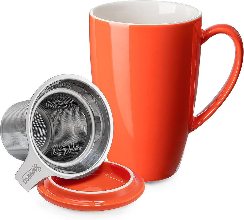 15oz Ceramic Tea Cup with Infuser and Lid, Microwave and Dishwasher Safe, Extra-Fine Loose Leaf Tea Steeper, Comfortable Handle, Tea Set in Gift Box, Dark Blue - view 2