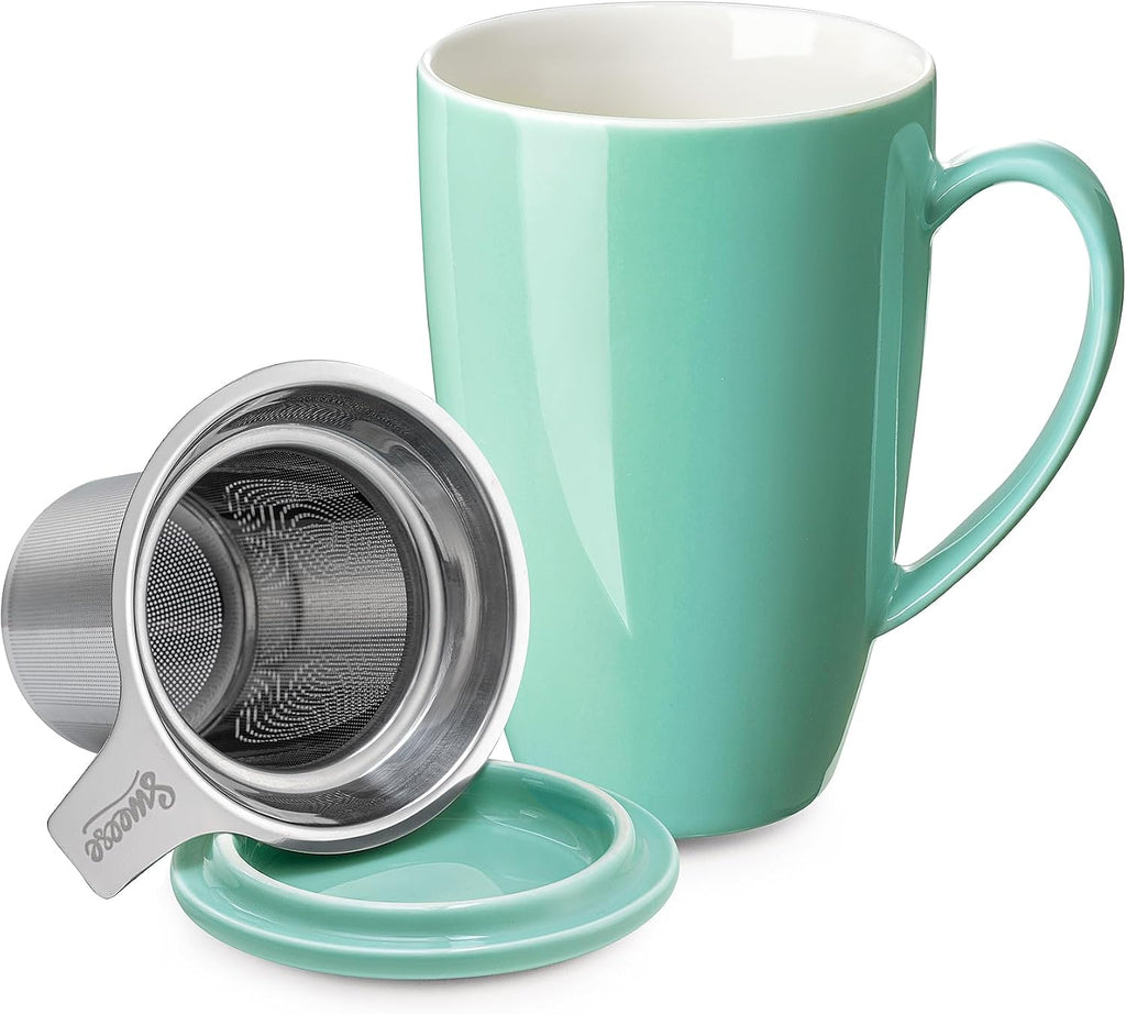 15oz Ceramic Tea Cup with Infuser and Lid, Microwave and Dishwasher Safe, Extra-Fine Loose Leaf Tea Steeper, Comfortable Handle, Tea Set in Gift Box, Dark Blue - view 6