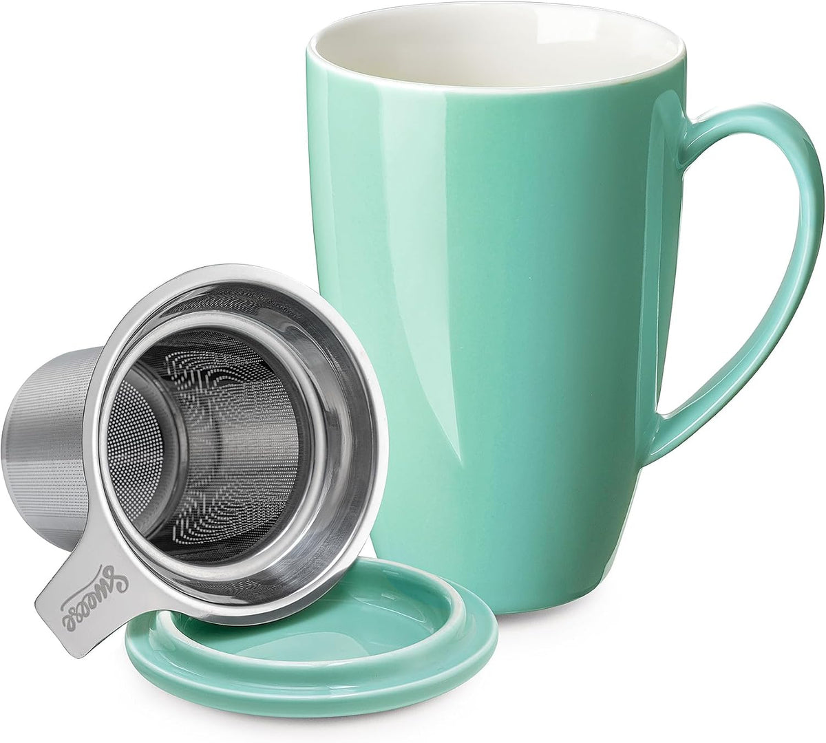 15oz Ceramic Tea Cup with Infuser and Lid, Microwave and Dishwasher Safe, Extra-Fine Loose Leaf Tea Steeper, Comfortable Handle, Tea Set in Gift Box, Dark Blue - view 6