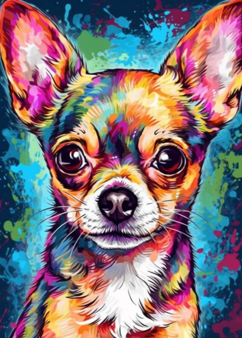 5D Diamond Painting Kits by Number for Adults Color Chihuahua Diamond Art Diamond Painting Full Round Drill Color Rhinestone Embroidery Craft Kits Art Work of Wall Decor Kits 30x40cm(w30)