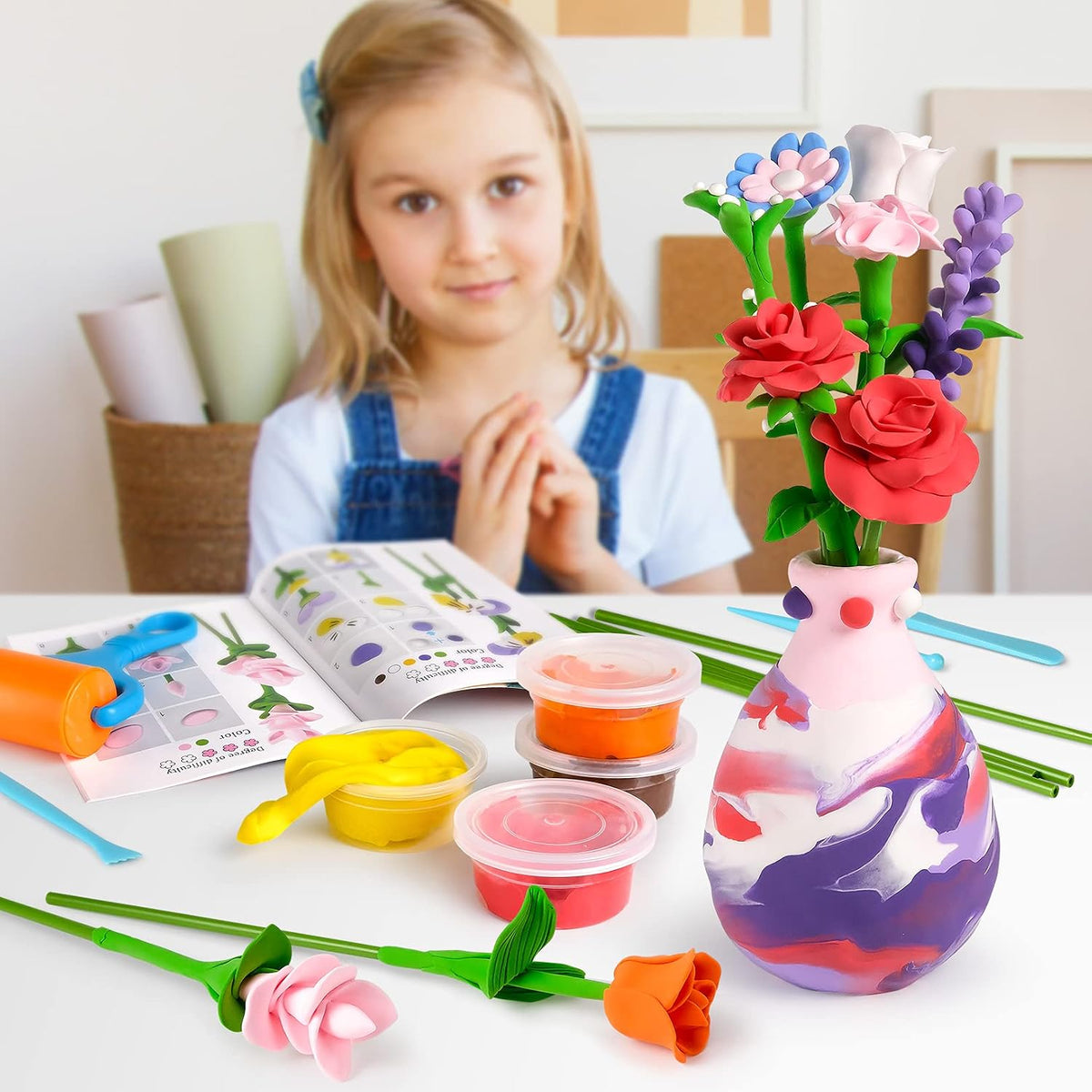Flower Craft Kit for Kids, Make Your Own Flower Bouquet with Air Dry Clay, Arrange Clay Flowers & Create Personalized Art, Great Gifts for Girls | Make Your Own Flower Bouquet, Air Dry Clay, Arrange Clay Flowers, Create Personalized Art, Great Gifts for G - view 3