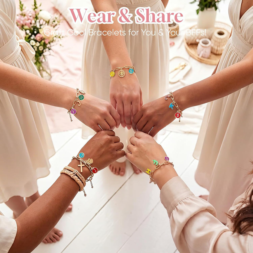 Friendship Bracelet Making Kit, DIY Jewelry Making Kit for Craft Night Beginners, Personalized Charms Birthday Gift with 12 Set Anti-Tarnish Chains & 78 Pcs Letters Charms - view 4