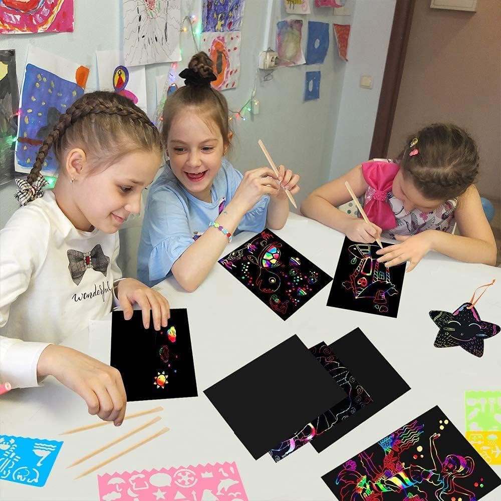 60 PCS Rainbow Scratch Art Paper for Kids, Magic Scratch Paper Off Set Art and Craft Supplies, Black Scratch Pads Party Game Activities Birthday Gifts for Girls Boys 3 4 5 6 7 8 9 Years Old - view 5