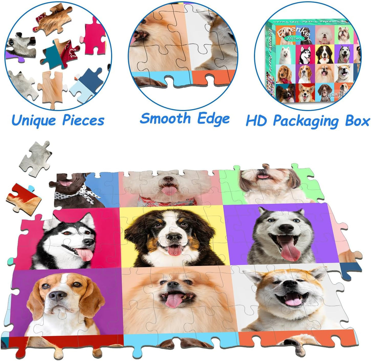 Puzzles for Kids Ages 6-8 8-10, 200 Piece Cute Dog | Jigsaw Puzzles for Boys Girls, Colorful Puppy Animal Puzzle Educational Learning Toys Game, Fun Family Activity Birthday Gift - view 2