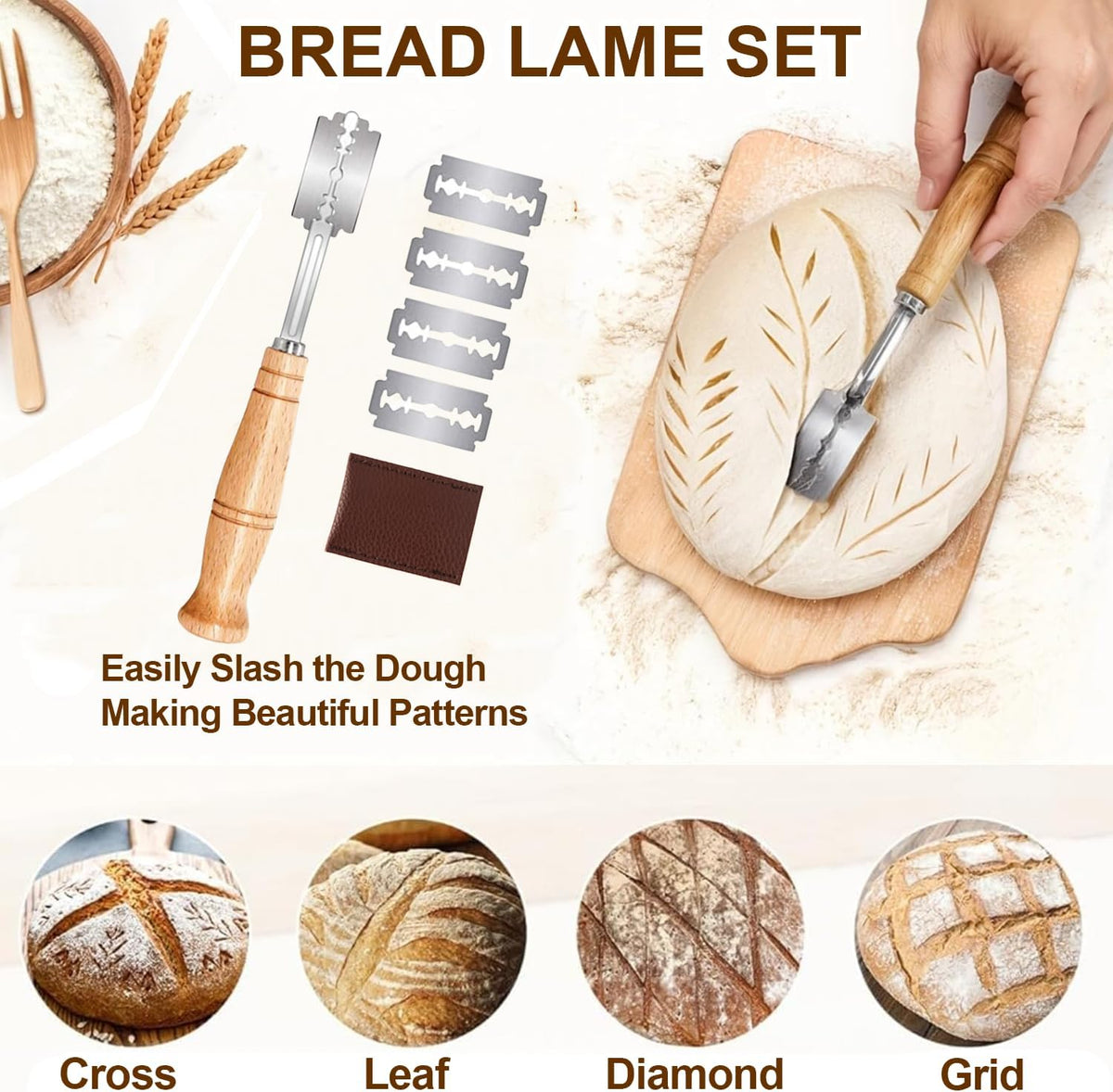 Sourdough Starter Kit, Banneton Bread Proofing Basket Set with Glass Starter Jar, 9" Round & 10" Oval Proving Basket Supplies, Complete Sourdough Bread Baking Tools Kit Gift for Bakers Women - view 5