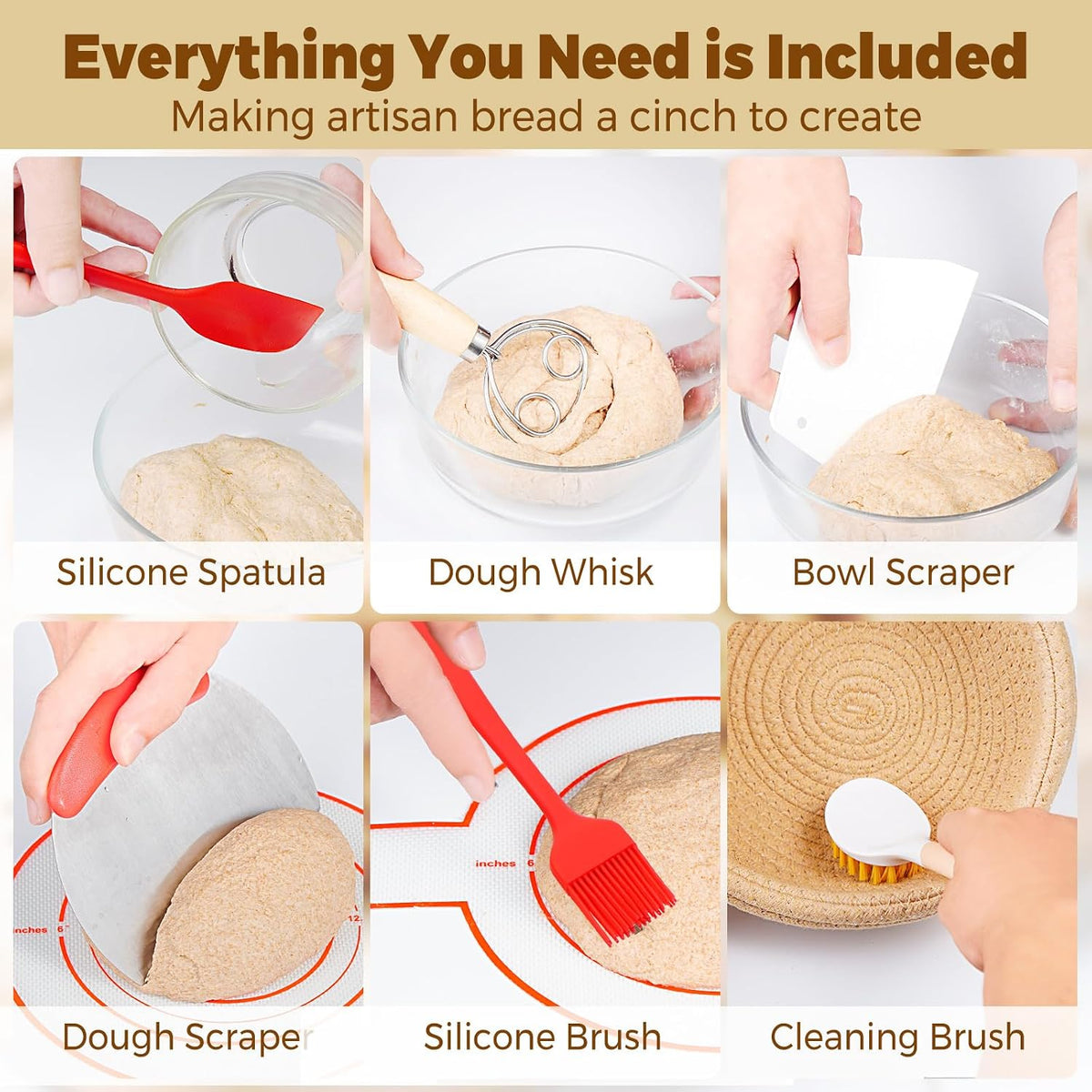 Sourdough Starter Kit,sourdough Bread Baking Supplies,Bread Proofing Basket,Sourdough Proofing Basket,Sourdough Kit Gifts for Bakers Women Wife Mom - view 5