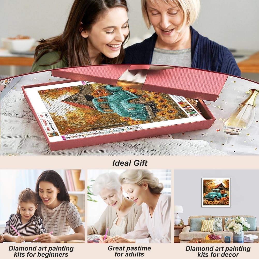 Fall Truck Diamond Art Kit for Adults, Farm Diamond Painting | Autumn Harvest Gem Art, Bead Art, Diamond Dots Craft, Round Full Drill, Home Decor, DIY Gift, 12x12 inch - view 3