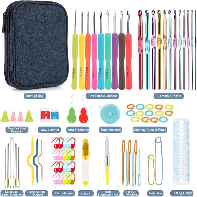 85-Piece Crochet Hooks Set, Crochet Hook Kit with Storage Case, Ergonomic Knitting Needles Weave Yarn Kits DIY Hand Knitting Craft Art Tool for Beginners and Experienced Crochet Lovers | 85 Pcs Metal Crochet Needles and Complete Crochet Kits for Beginners - view 2