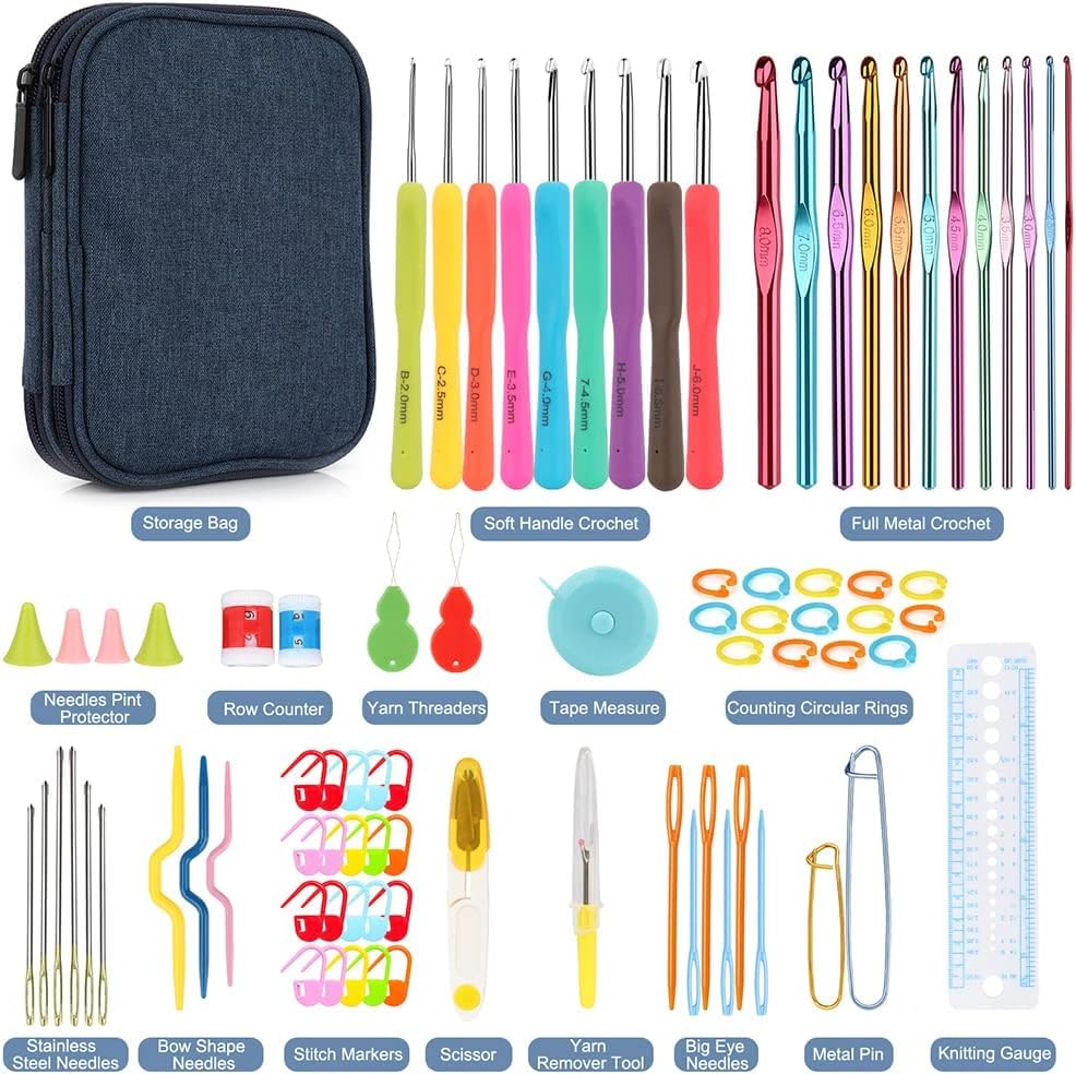 85-Piece Crochet Hooks Set, Crochet Hook Kit with Storage Case, Ergonomic Knitting Needles Weave Yarn Kits DIY Hand Knitting Craft Art Tool for Beginners and Experienced Crochet Lovers - view 2