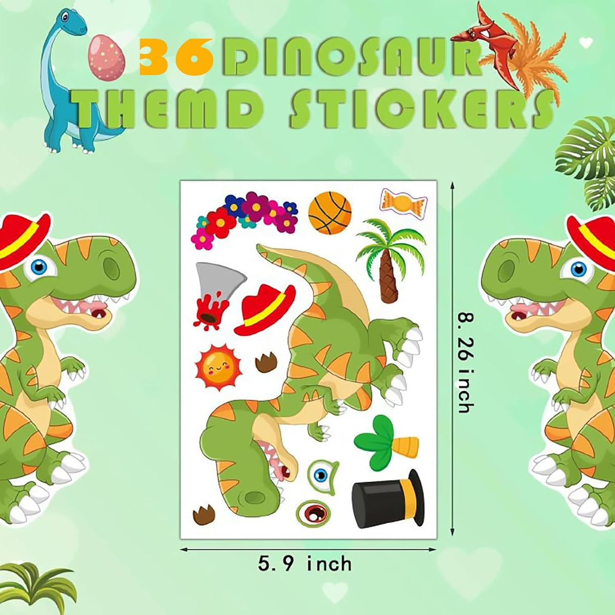 36 PCS Make-a-face Sticker Sheets Reusable Stickers Large Make Your Own Mix and Match Stickers Sheets Sticker Play Set Fantasy Kids Arts and Crafts Activity Party Favor Supplies Craft (Dinosaurs 1) - view 3