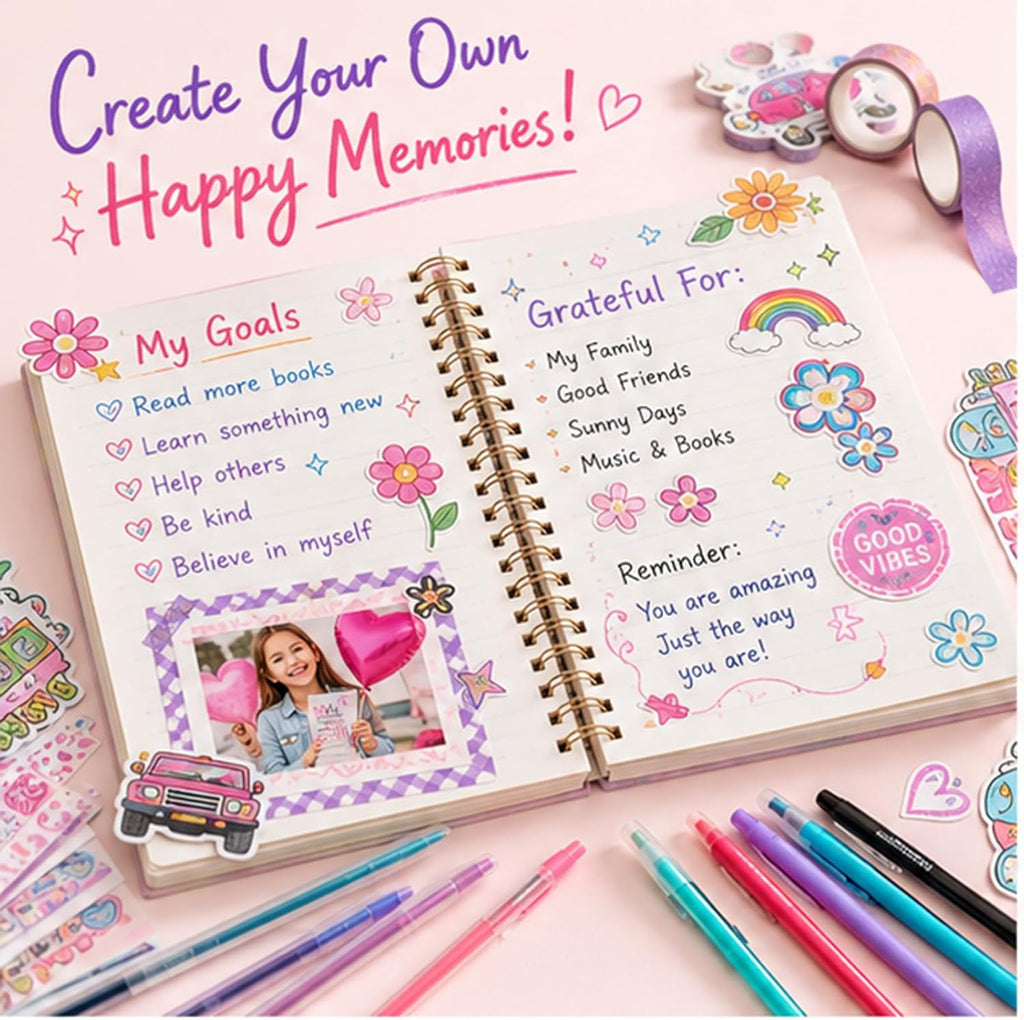200+ PCS DIY Journal Kit for Teen Girls, Gifts for 6-14 Year Old Girl | DIY Memories of Happy Meaningful Day | Birthday Gifts Idea | Loved by 6-12 Year Old Girls | More Fun Included Items - view 6