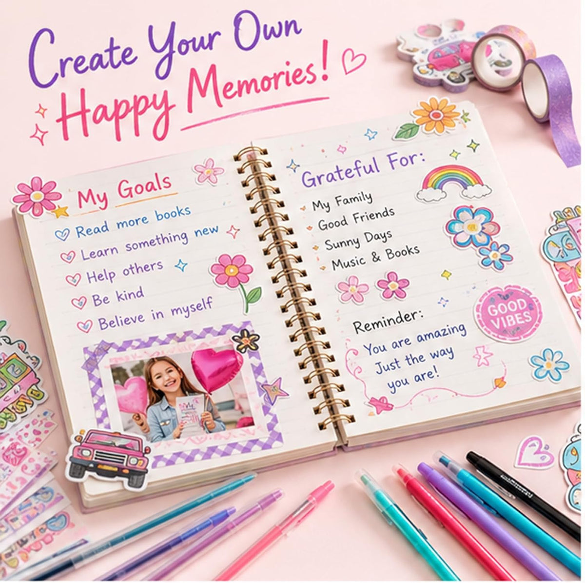 200+ PCS DIY Journal Kit for Teen Girls, Gifts for 6-14 Year Old Girl | DIY Memories of Happy Meaningful Day | Birthday Gifts Idea | Loved by 6-12 Year Old Girls | More Fun Included Items - view 6