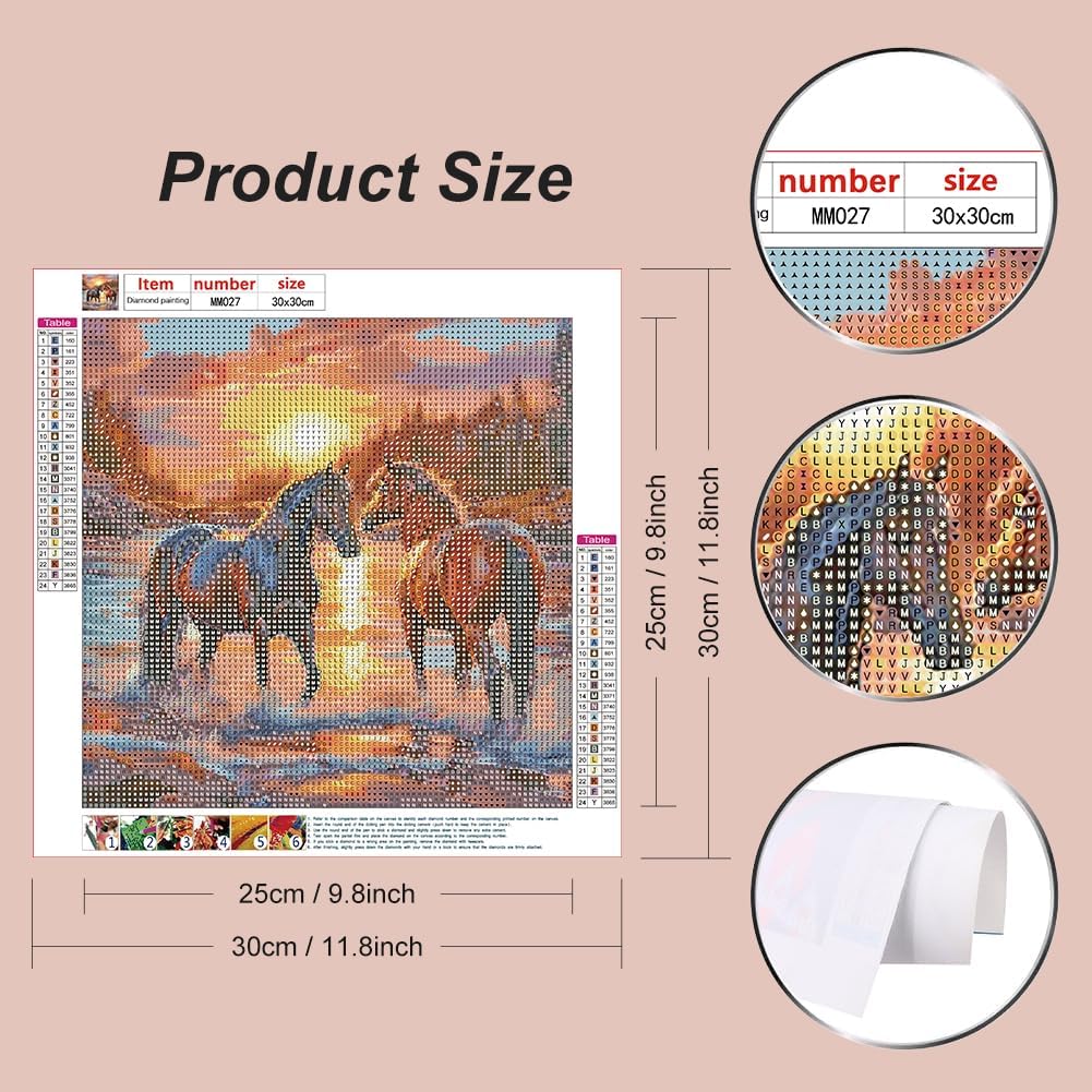 Diamond Painting Kits for Adults, Horse Round Full Drill Diamond Art Kits, 5D DIY Paint with Diamonds Crafts for Home Wall Decoration Gifts 12×12Inch, Animal - view 2