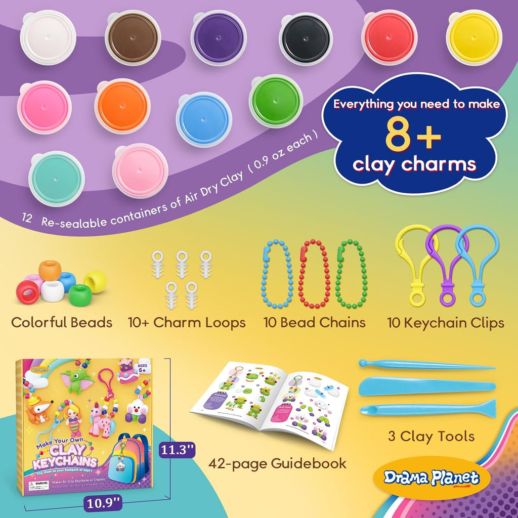 Clay Keychain Craft Kit for Kids, Make 8+ Keychains | Includes everything kids need to make clay Keychains, from clay to tools and guide - view 2