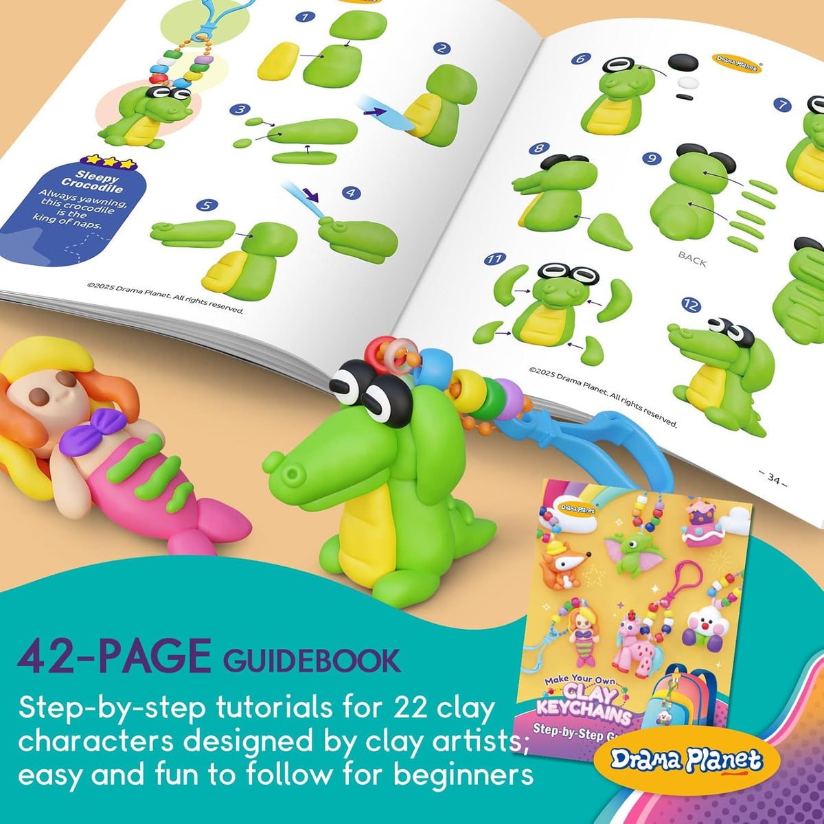 Clay Keychain Craft Kit for Kids, Make 8+ Keychains | Includes everything kids need to make clay Keychains, from clay to tools and guide - view 4