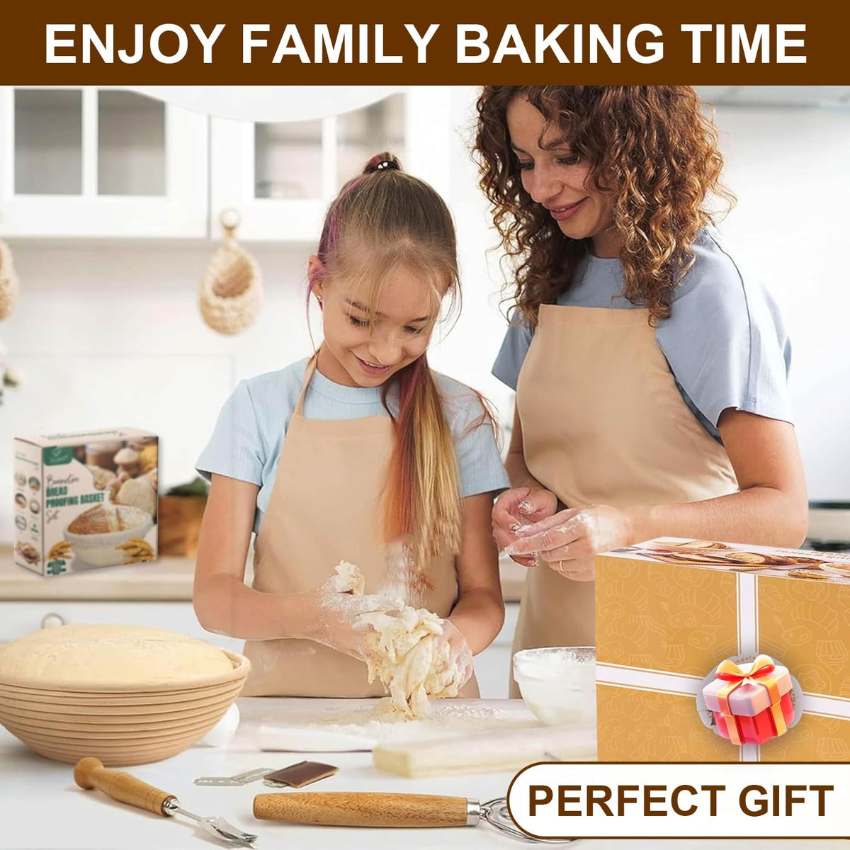 Sourdough Starter Kit, Banneton Bread Proofing Basket Set with Glass Starter Jar, 9" Round & 10" Oval Proving Basket Supplies, Complete Sourdough Bread Baking Tools Kit Gift for Bakers Women - view 7