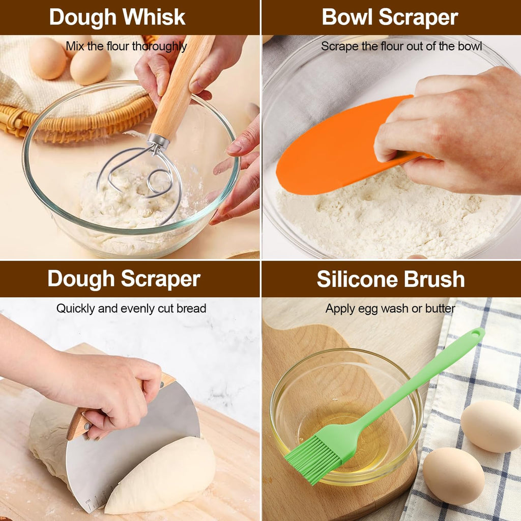 Sourdough Starter Kit, Banneton Bread Proofing Basket Set with Glass Starter Jar, 9" Round & 10" Oval Proving Basket Supplies, Complete Sourdough Bread Baking Tools Kit Gift for Bakers Women - view 6