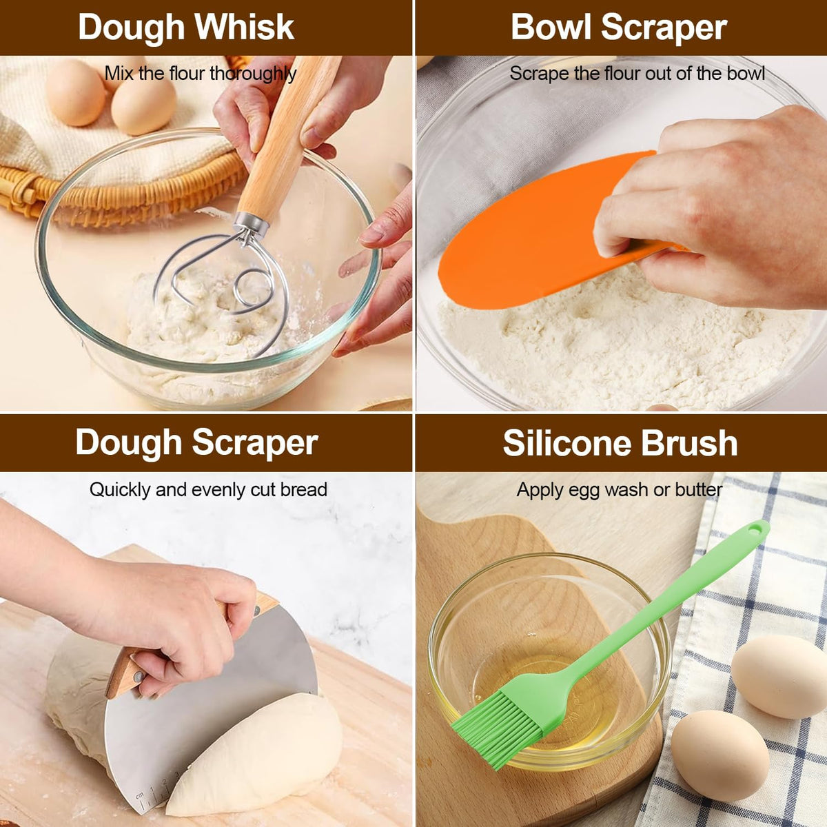 Sourdough Starter Kit, Banneton Bread Proofing Basket Set with Glass Starter Jar, 9" Round & 10" Oval Proving Basket Supplies, Complete Sourdough Bread Baking Tools Kit Gift for Bakers Women - view 6