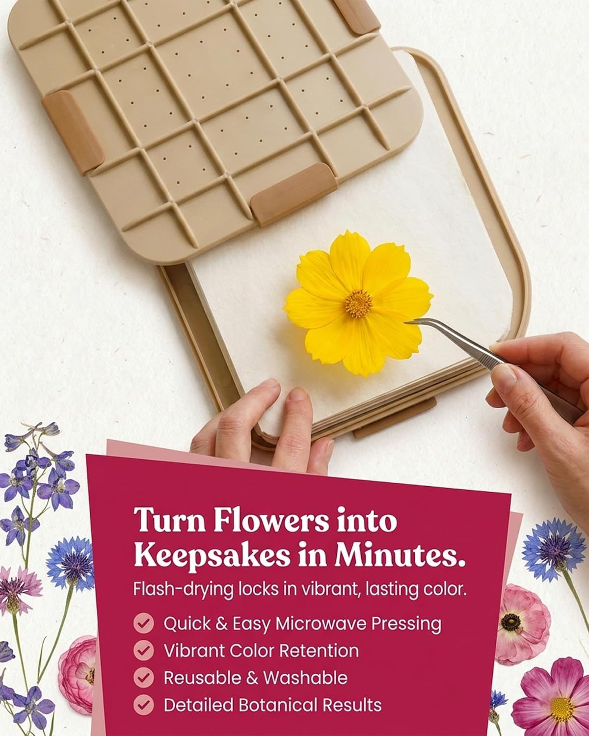 Microwave Craft Flower Preservation Press Portable Kit, 9 inch | Quick & Easy, for Pressed Blooms & Leaves, DIY Washable Absorbent Cloth for Plant Lovers, Reusable Components, Fast Drying - view 2