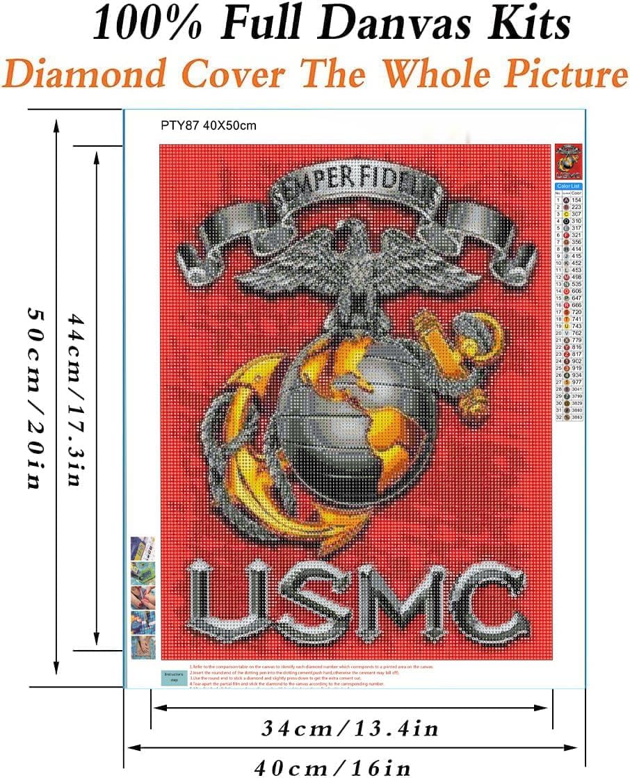 5D Diamond Art Painting Kit Marine M Corps16X20 inches for Adults | DIY Round Full Drill Crystal Rhinestone Embroidery Cross Stitch Arts Craft for Home Wall Decor - view 2