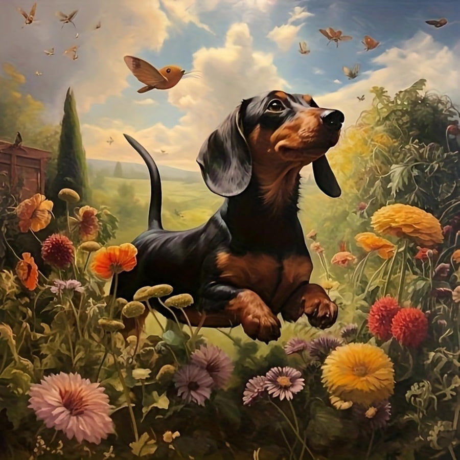 5D DIY Wildflower Dog Diamond Art Kits for Adults,13.8x13.8 inch | Full Round Drill Diamond Paintings Kits for Beginners,Paint by Diamonds Dot Gem Art Crafts,for Home Wall Art Decor