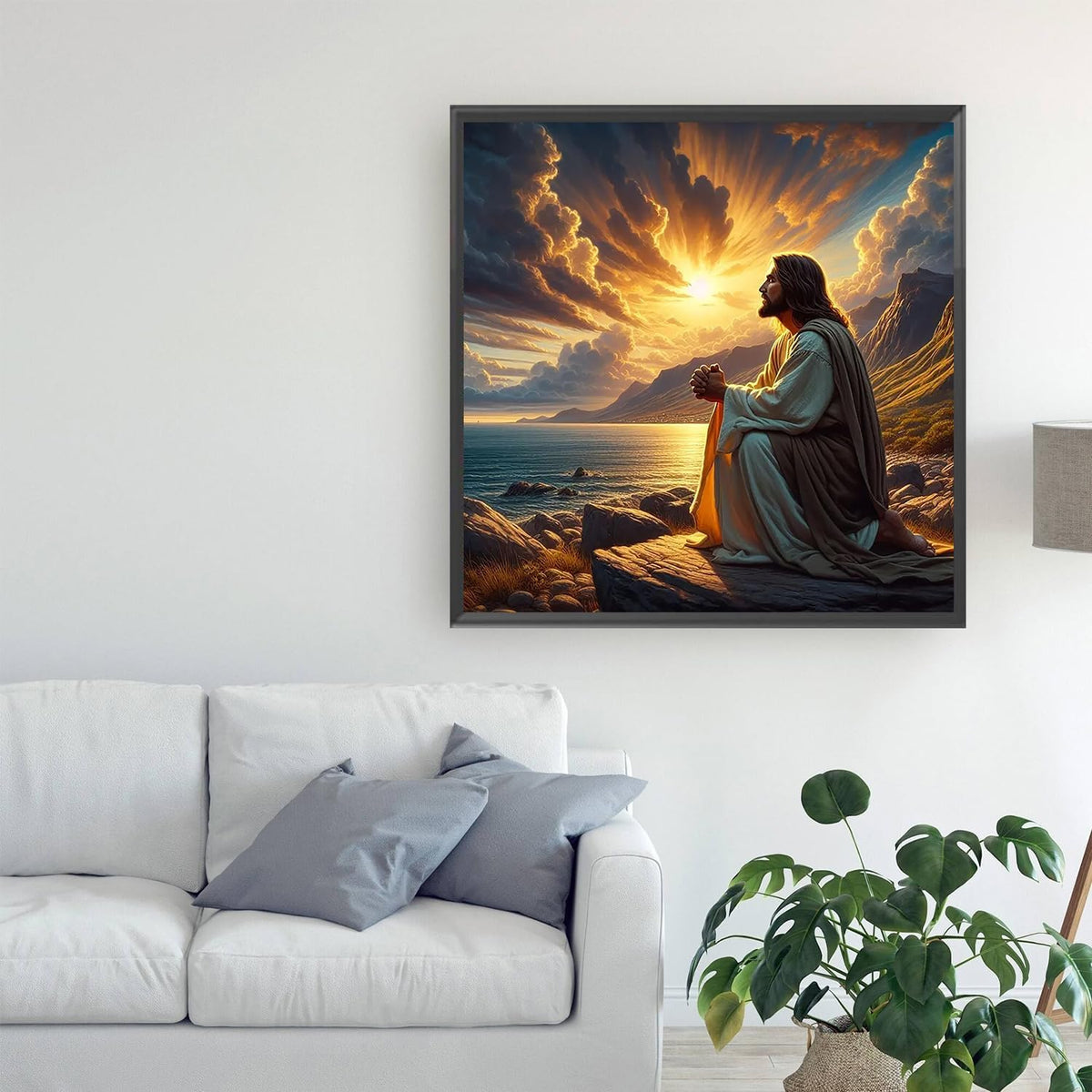 Jesus Christ Prayer Diamond Art Kits for Adults,Sunset Landscape 5D Diamond Painting Kits for Beginner,DIY Round Full Drill Diamond Dots Paintings Picture Gem Art&Crafts Home Decor 13.8x13.8in - view 2