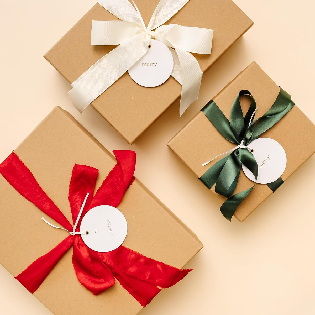 Christmas Gift Wrapping Ribbon Set, 3 Rolls, 60 Yards Total, Red Frayed Velvet, Green Satin & Cream Grosgrain Holiday Ribbons (Bundle 5) - view 4