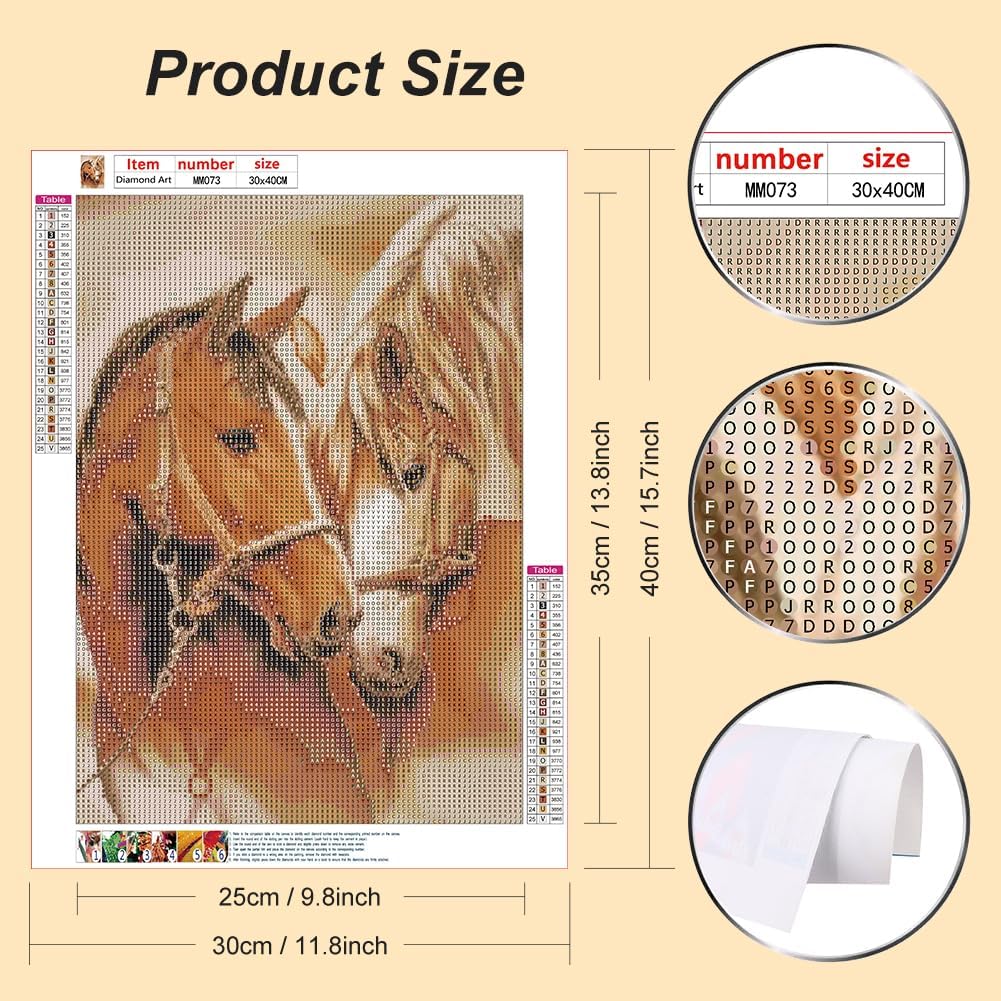 Diamond Art Painting Kits for Adults Horse, Round Full Drill Diamond Art Kits, 5D DIY Paint with Diamonds Crafts for Home Wall Decoration Gifts 12×16Inch, Animal - view 2
