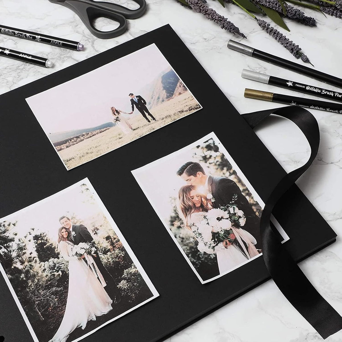 Spiral-Bound Scrapbook Album - Silk Ribbon Cover for Wedding Scrapbook - Durable Hardcover Black Paper Photo Albums - Complete Scrapbooking Supplies Kit, 80 Pages - 12.25 x 12.25 in, Black - view 2