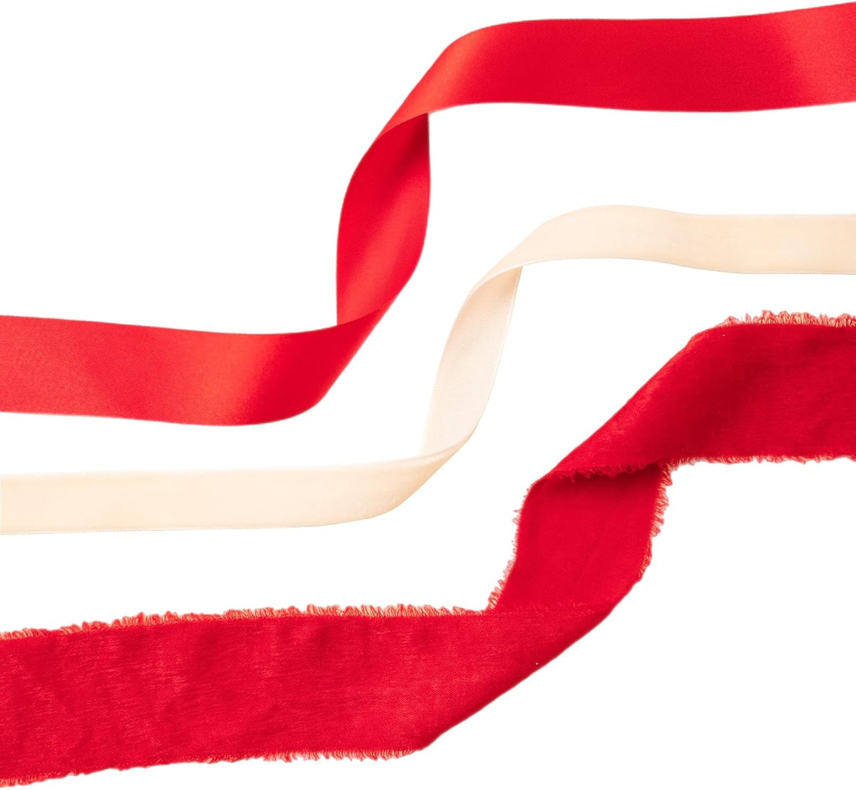 Christmas Gift Wrapping Ribbon Set, 3 Rolls, 60 Yards Total, Red Frayed Velvet, Green Satin & Cream Grosgrain Holiday Ribbons (Bundle 5) - view 8