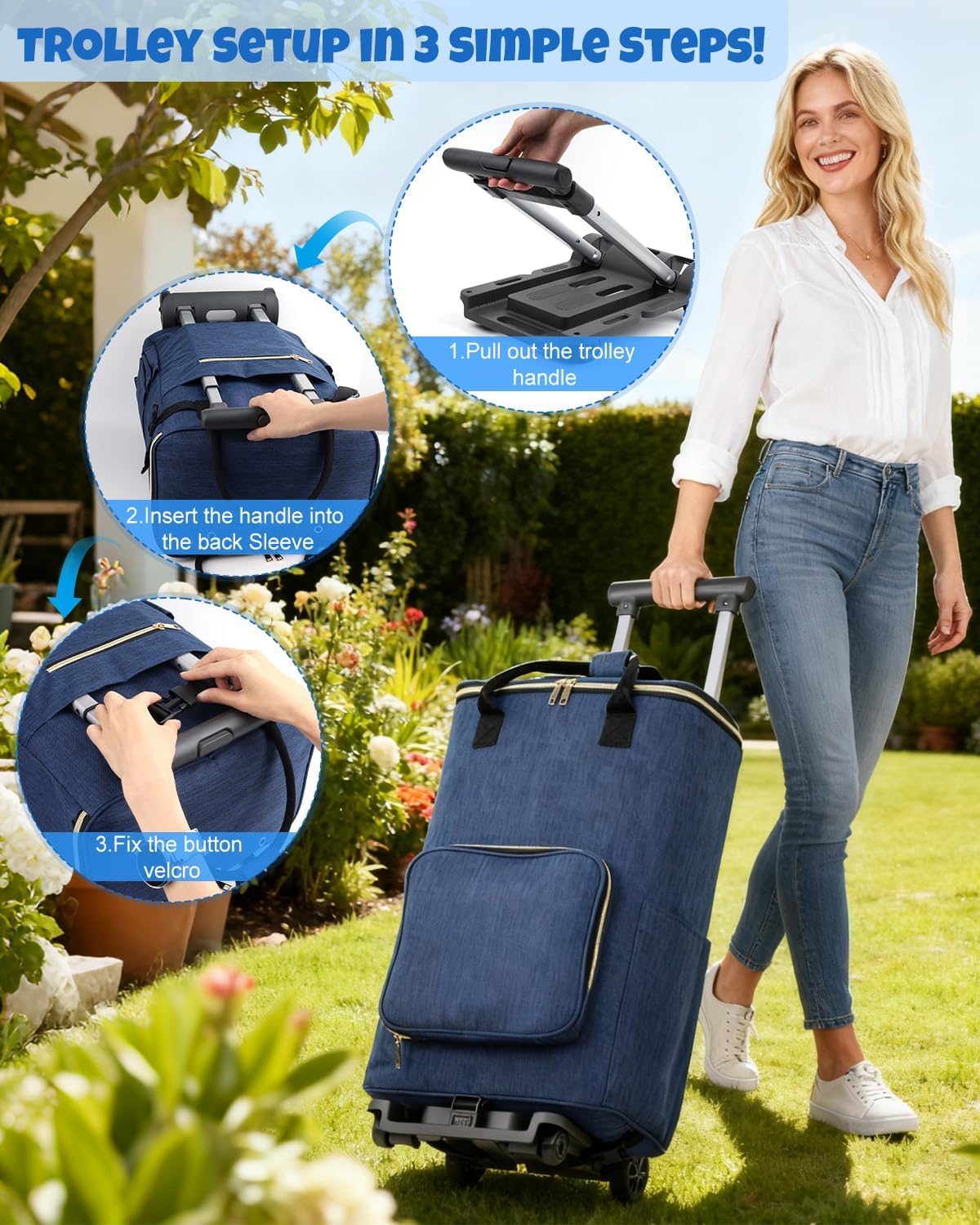 Portable Crochet Bag, Extra Large Yarn Storage for Crochet Accessories and Supplies, Yarn Bags with Wheels and Telescoping Handle, Durable Knitting Bag for Craft Enthusiasts - view 3