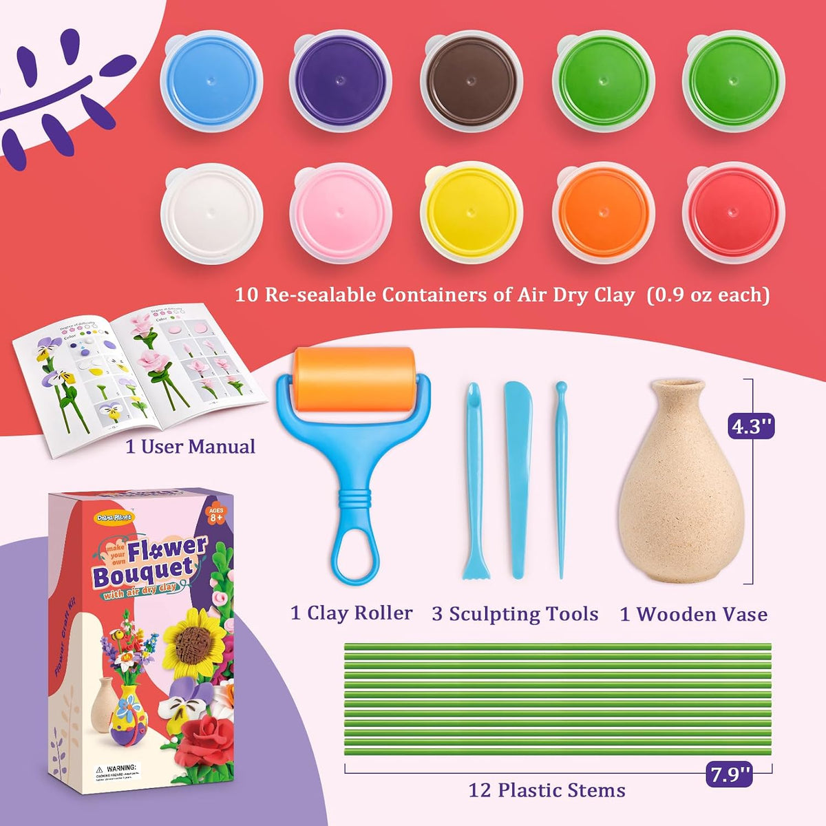 Flower Craft Kit for Kids, Make Your Own Flower Bouquet with Air Dry Clay, Arrange Clay Flowers & Create Personalized Art, Great Gifts for Girls | Make Your Own Flower Bouquet, Air Dry Clay, Arrange Clay Flowers, Create Personalized Art, Great Gifts for G - view 2