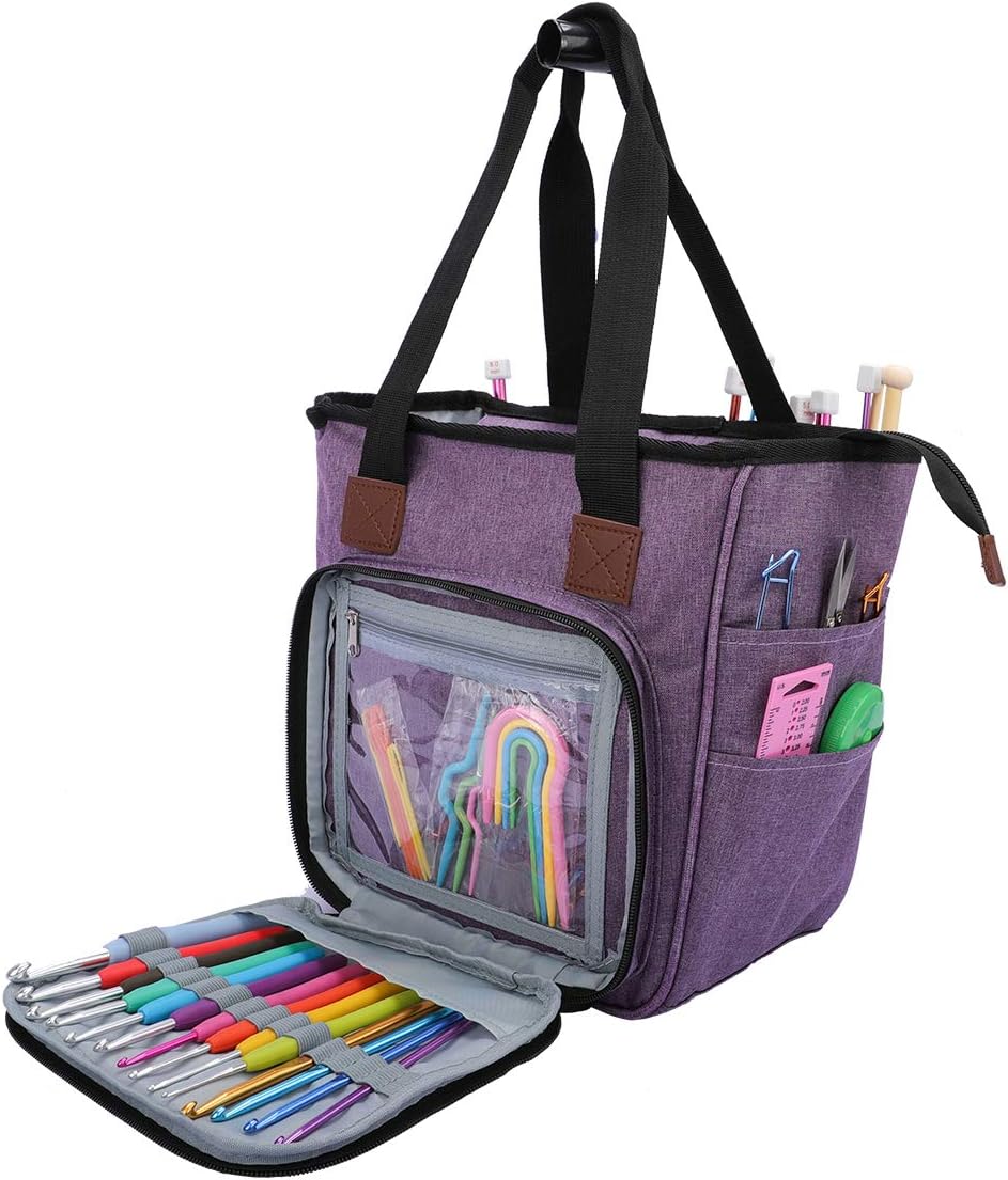 Portable Crochet Bag, Extra Large Yarn Storage for Crochet Accessories and Supplies, Yarn Bags with Wheels and Telescoping Handle, Durable Knitting Bag for Craft Enthusiasts - view 6