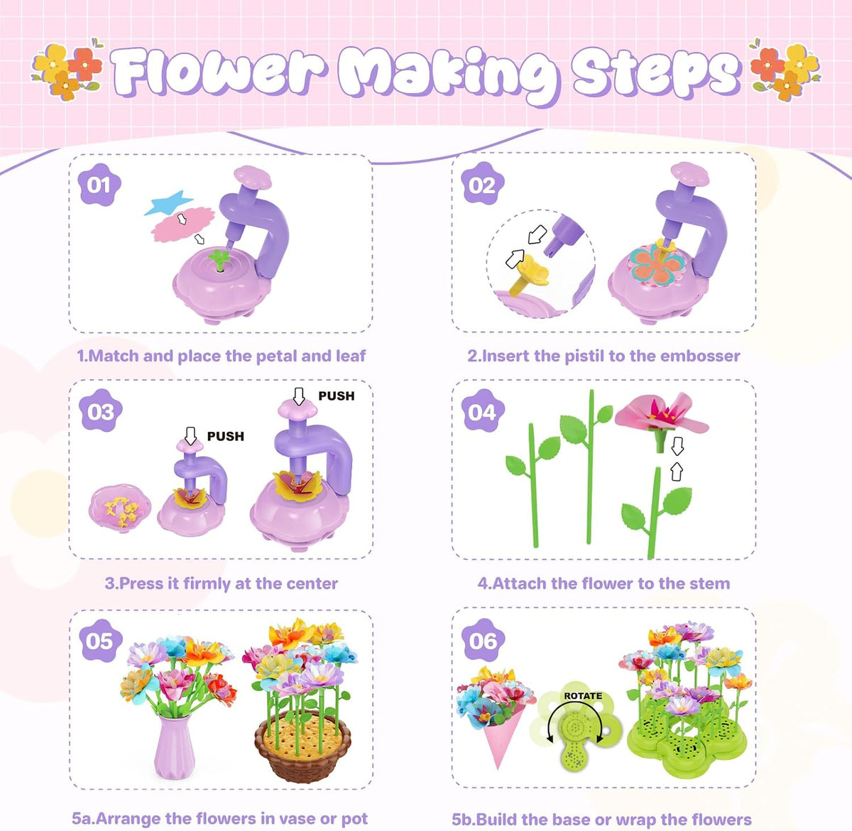 Girls Toys - Flower Bouquet Craft Kits, DIY Arts and Crafts Supplies | Flowers Making Toys for Kids, Birthday Gifts for 6 7 8 9 10 11 12 Year Old Boys & Girl - view 4