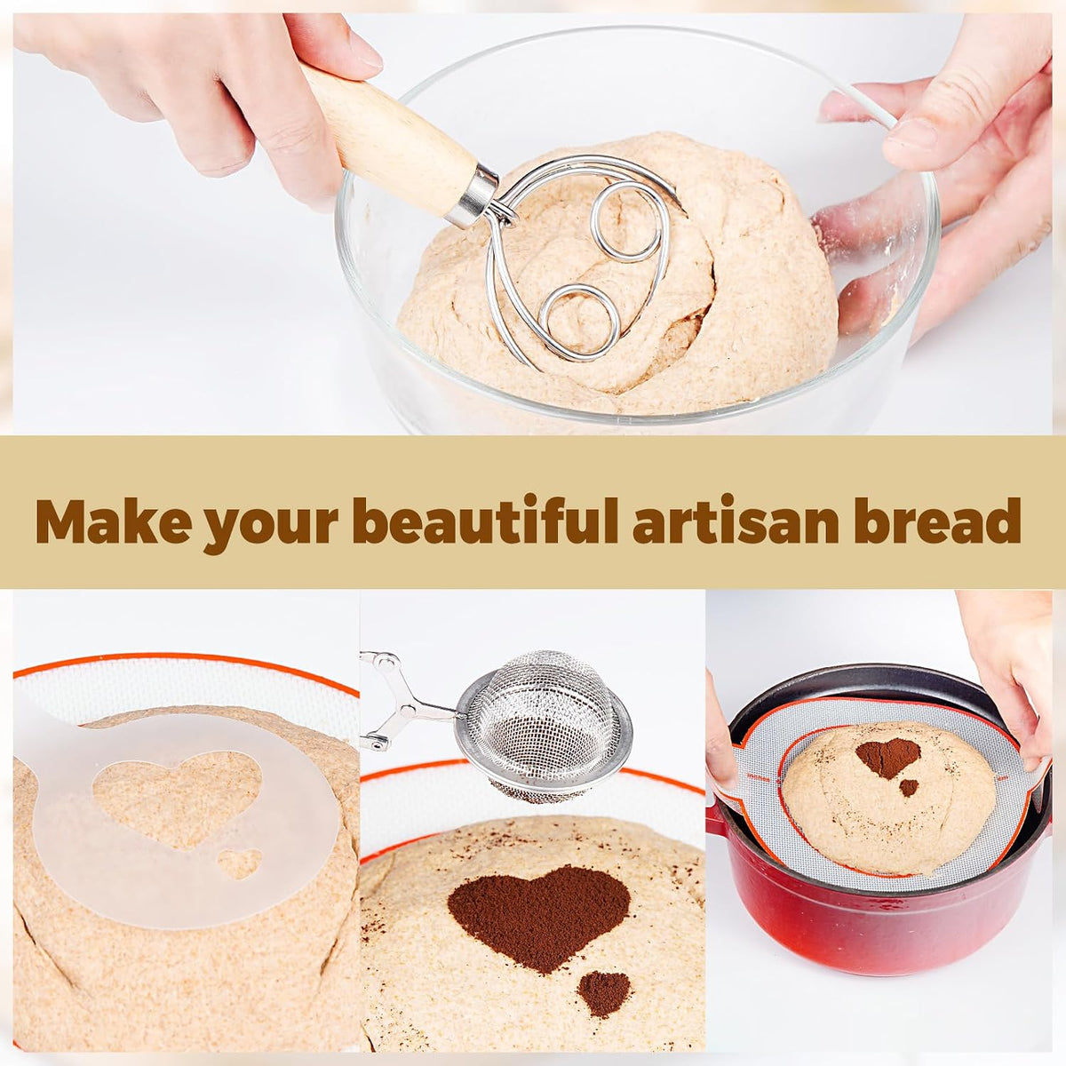 Sourdough Starter Kit,sourdough Bread Baking Supplies,Bread Proofing Basket,Sourdough Proofing Basket,Sourdough Kit Gifts for Bakers Women Wife Mom - view 4