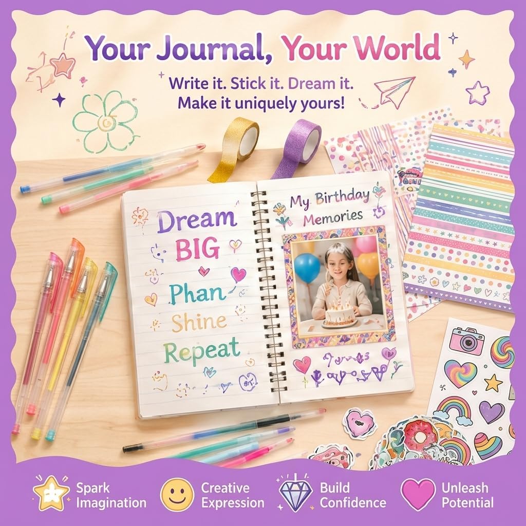 200+ PCS DIY Journal Kit for Teen Girls, Gifts for 6-14 Year Old Girl | DIY Memories of Happy Meaningful Day | Birthday Gifts Idea | Loved by 6-12 Year Old Girls | More Fun Included Items - view 7
