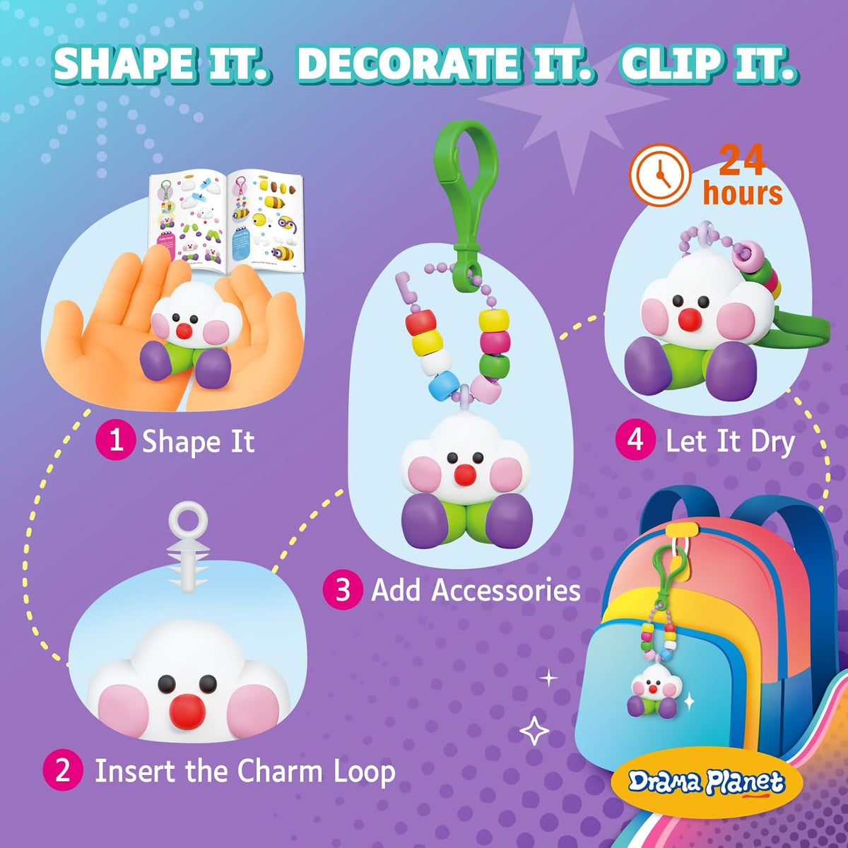 Clay Keychain Craft Kit for Kids, Make 8+ Keychains | Includes everything kids need to make clay Keychains, from clay to tools and guide - view 3