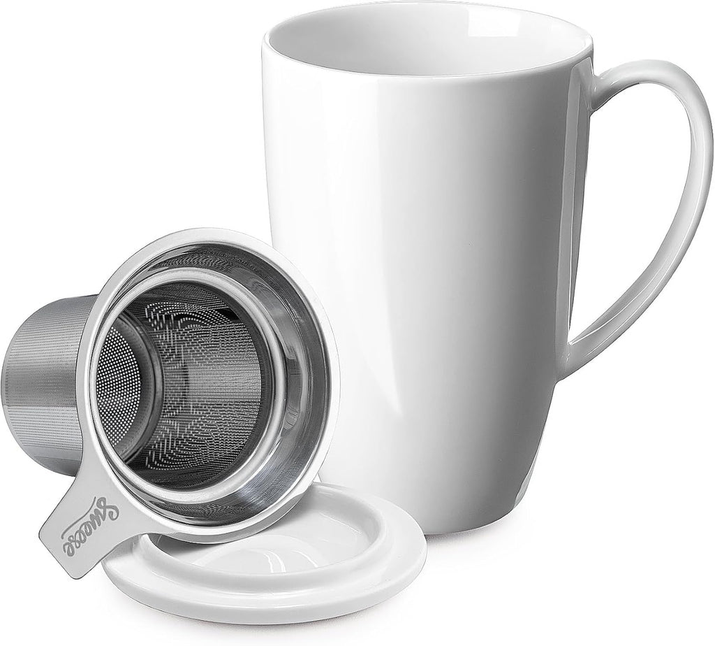 15oz Ceramic Tea Cup with Infuser and Lid, Microwave and Dishwasher Safe, Extra-Fine Loose Leaf Tea Steeper, Comfortable Handle, Tea Set in Gift Box, Dark Blue - view 3